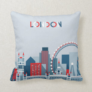 Almofada Londres, Inglaterra skyline vermelha, branca e
