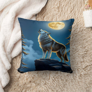 Almofada Lone Wolf Howling Em Baixo De Uma Lua Completa