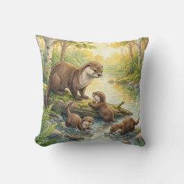 Almofada Lontra Fofa E Bebês Animais de Rio e Lago 
