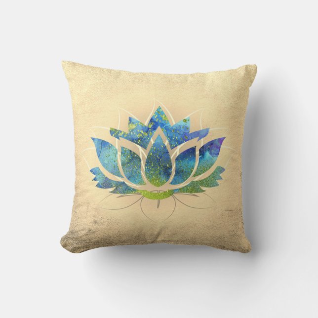 Almofada Lótus Azul Dourado Bello , Zen  (Frente)