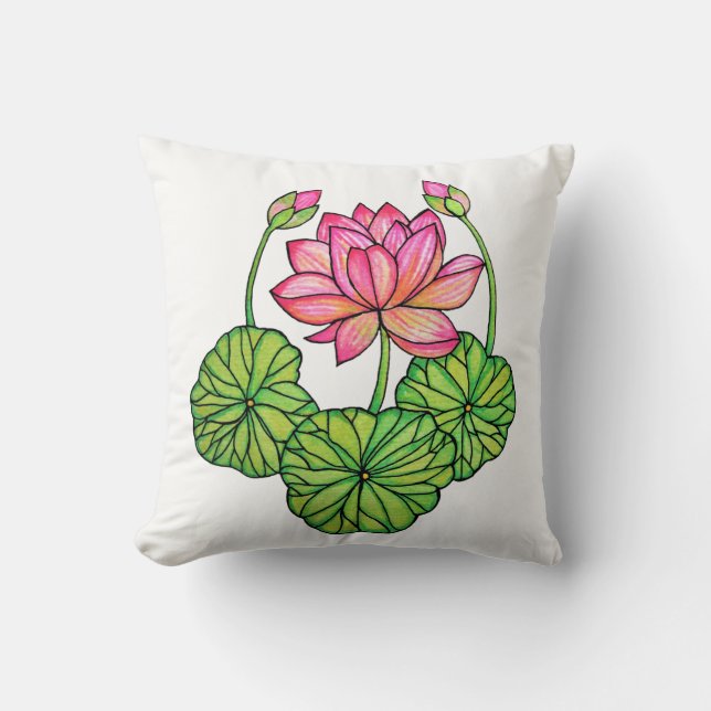 Almofada Lotus Cor-de-Água Rosa com Compartimentos e Folhas (Frente)