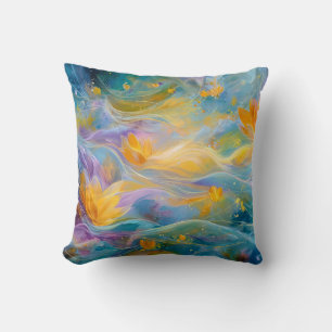 Almofada Lótus Dourado Abstrato Flores Flutuantes