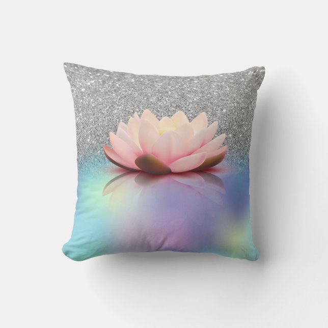 Almofada Lotus Silver Glitter Bokeh Holographic (Frente)