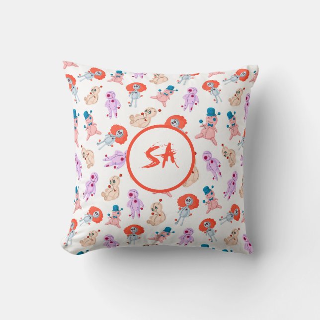 Almofada Louco Halloween Voodoo Dolls Red Pink Blue White (Frente)