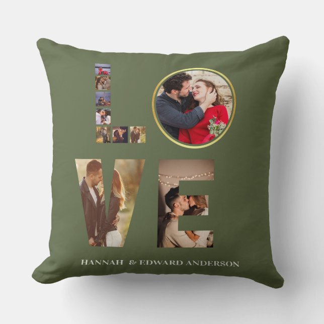 Almofada Love 4 photo simple modern personalised Sage Green (Frente)