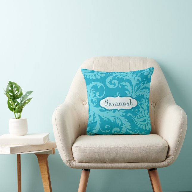 Almofada Love Bird Damask Bright Aqua Personalizado (Cadeira)