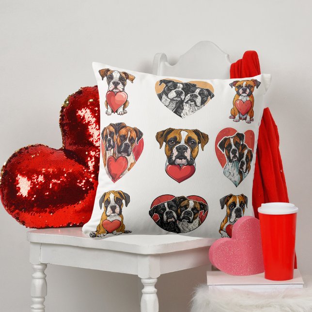 Almofada Love Boxer Dog with Heart Watercolor (Love Boxer Dog with Heart Watercolor Throw Pillow)