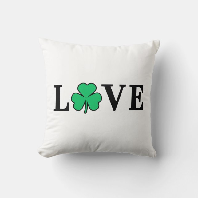 Almofada LOVE Clover Shamrock Irlanda Rua texto baseado em  (Frente)