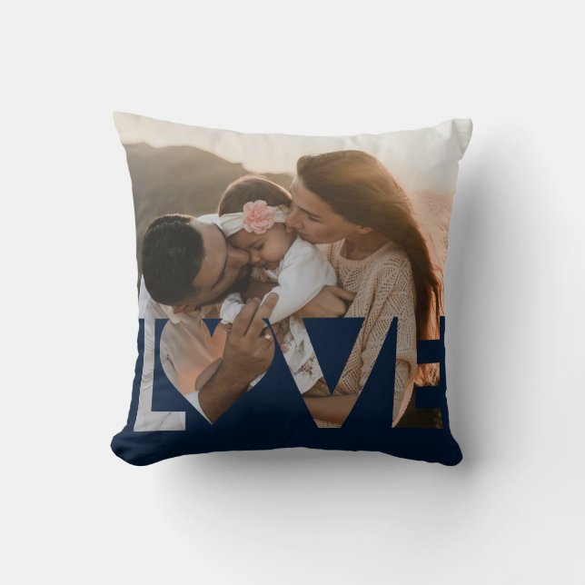 Almofada Love Custom Family Photo Dark Blue (Frente)