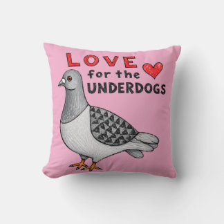 Almofada Love for the Underdogs – Rosa Kissen mit Taube