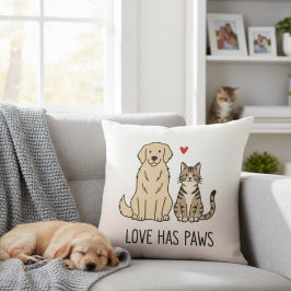 Almofada Love Has Paws | Cute Minimalist Dog and Cat Illust
