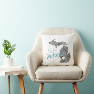 Almofada Love Home State Michigan Floral Cheia Silhouette