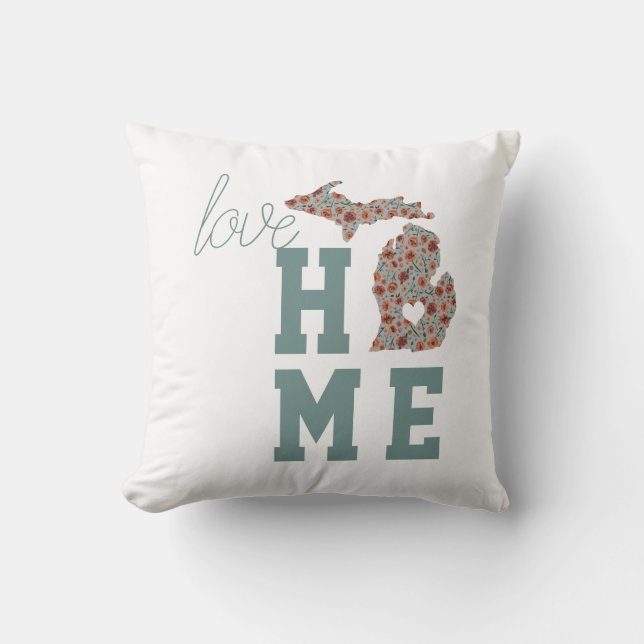 Almofada Love Home State Of Michigan With Poppies Floral (Frente)