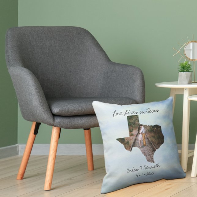 Almofada Love Lives In Texas State Shaped Custom Photo (Criador carregado)