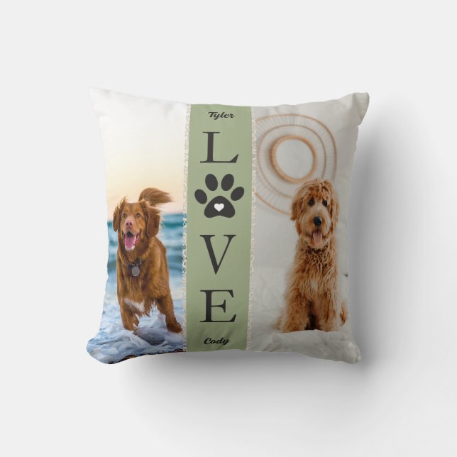 Almofada LOVE Pet Photos Custom Names Lace Banda (Frente)