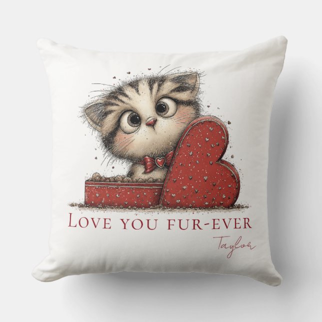 Almofada Love You Fur-Ever Cute Cat Throw Pillow (Frente)