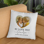 Almofada Love You Grandpa heart Photo<br><div class="desc">Personalized grandpa throw pillow featuring 2 family photos in a cute heart shape, the words "we love you grandpa", and the grandchildren names. Can be changed to any relation!</div>