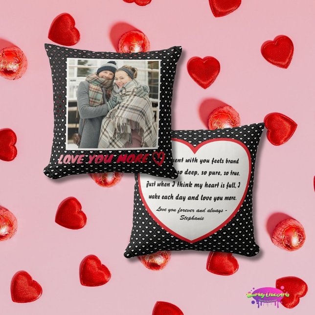Almofada "Love You More" Custom Photo and Love Poem Hearts (Criador carregado)