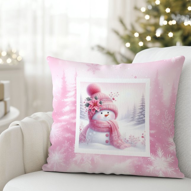 Almofada Lovely Pink Snowman Christmas Pillow Kids Gift (Lovely Pink Snowman Christmas Pillow Kids Gift)