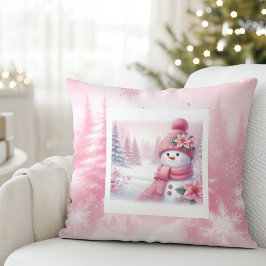 Almofada Lovely Pink Snowman Christmas Scene Kids Room