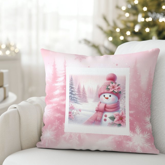 Almofada Lovely Pink Snowman Christmas Scene Kids Room  (Lovely Pink Snowman Christmas Scene Kids Room Pillow

)