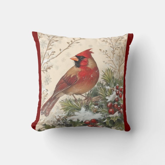 Almofada Lovely Winter Cardinal Throw Pillow (Frente)
