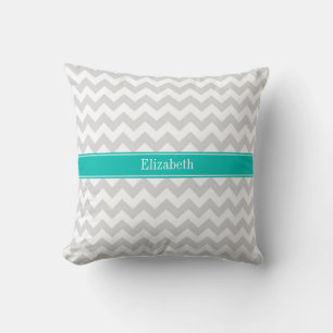 Almofada Lt Gray White Chevron Teal Nome Monograma