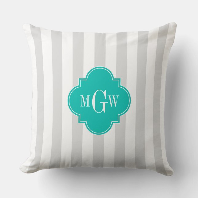 Almofada Lt Gray White Stripe Azul-marinho Quatrefoil 3 Mon (Frente)