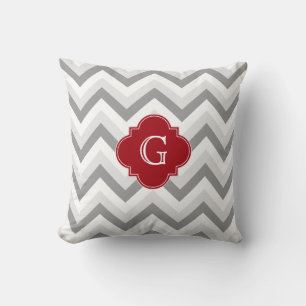 Almofada Lt Two Grey White Chevron Cranberry Monograma