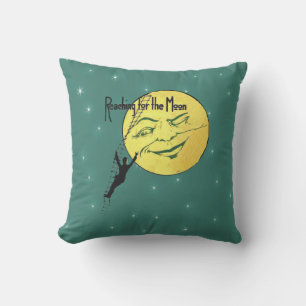 Almofada Lua Amarela Winking Face Man Escalando Verde