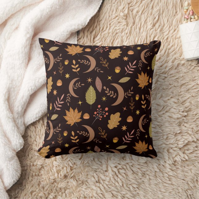 Almofada Lua Boho com padrão de folhas de outono (Cobertor)