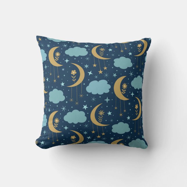 Almofada Lua Boho Dourada Com Nuvens Celestiais (Frente)