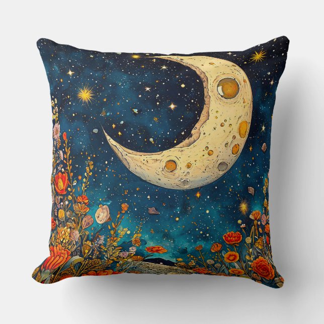 Almofada Lua Celestial e Flores Vibrantes (Frente)
