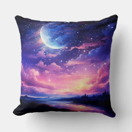 Almofada Lua cheia celestial nuvens Roxo Místico