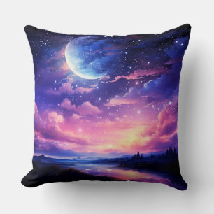 Almofada Lua cheia celestial nuvens Roxo Místico