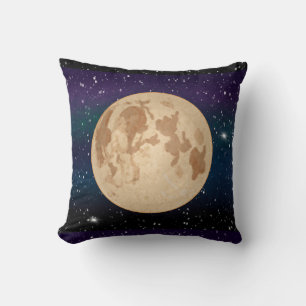 Almofada Lua cheia na noite estelar desenhada