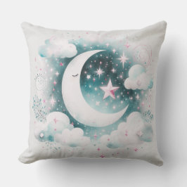 Almofada Lua Crescente Azul e Branco Boho Moderno Celestial