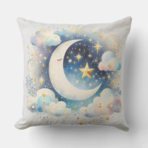 Lua Crescente Azul e Branco Celestial Boho Moderno