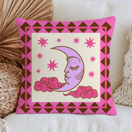 Almofada Lua Crescente e Estrelas BOHO Chic Rosa Celestial