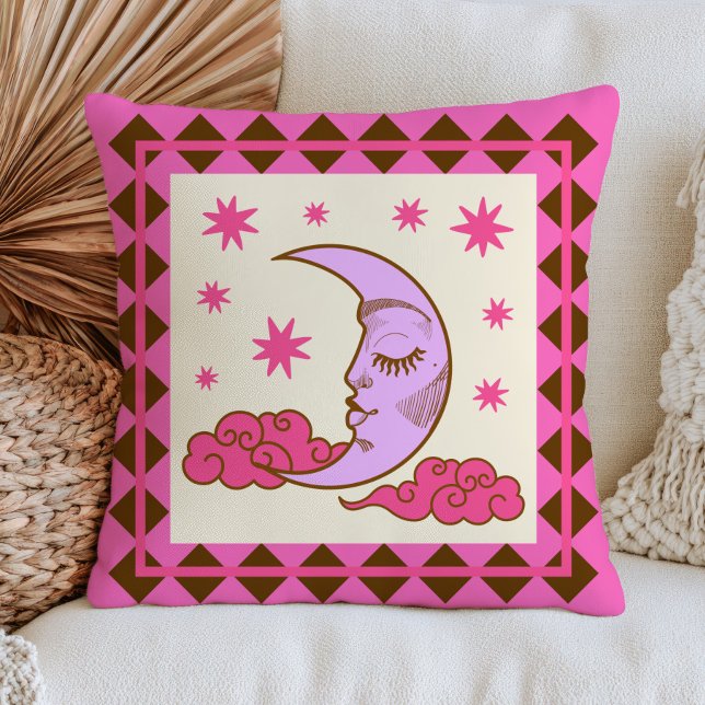 Almofada Lua Crescente e Estrelas BOHO Chic Rosa Celestial (Criador carregado)