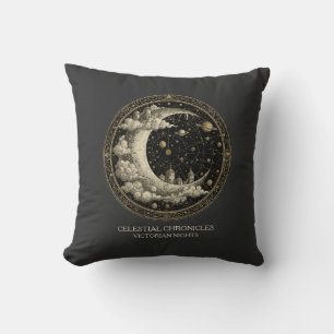 Almofada Lua Crescente Vintage com Nuvens, Vitoriano Retrô