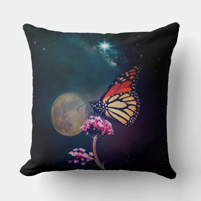Almofada Lua da Borboleta Monarca e Céu Noturno da Estrela  (Frente)
