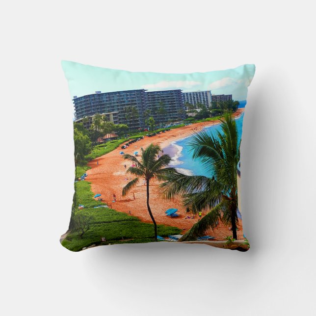 Almofada Lua de Mel em Maui Travesseiro de Praia Personaliz (Frente)
