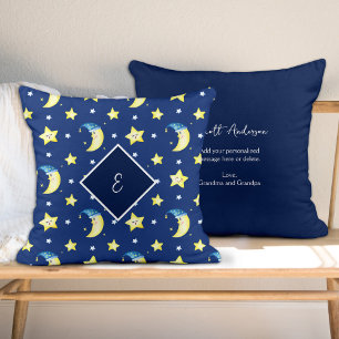Almofada Lua de Mensagem Personalizada e Estrelas Azul