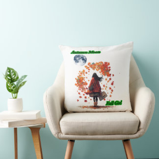 Almofada "Lua de Outono, Garota de Outono" design de folhas