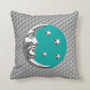 Almofada Lua e estrelas do art deco - turquesa & prata