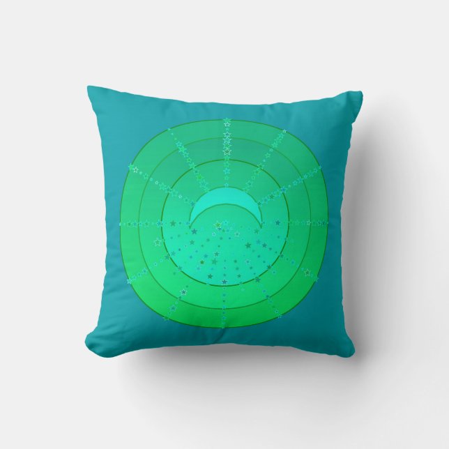 Almofada Lua e estrelas Mandala - Emerald Green (Frente)
