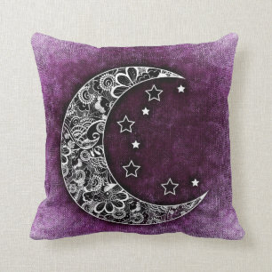 Almofada LUA & ESTRELAS CRESCENTES na textura roxa