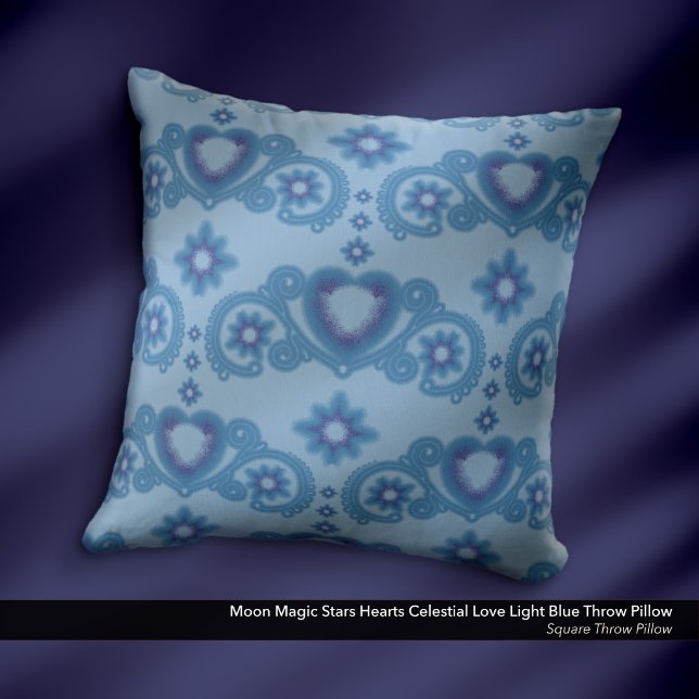 Almofada Lua Estrelas Mágicas Corações Azul Claro Celestial (Moon Magic Stars Hearts Celestial Love Light Blue Throw Pillow)