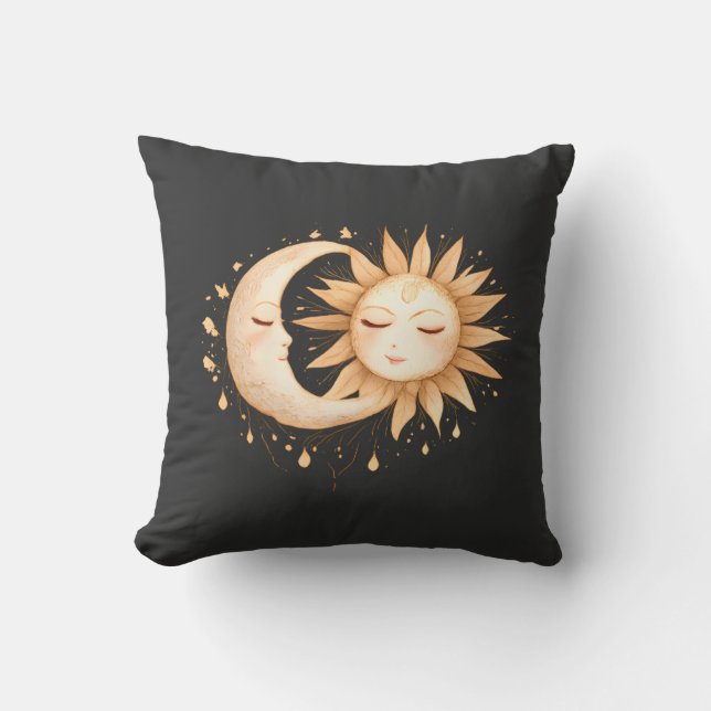 Almofada Lua Mística e Sol Estilo Boho Celestial (Frente)
